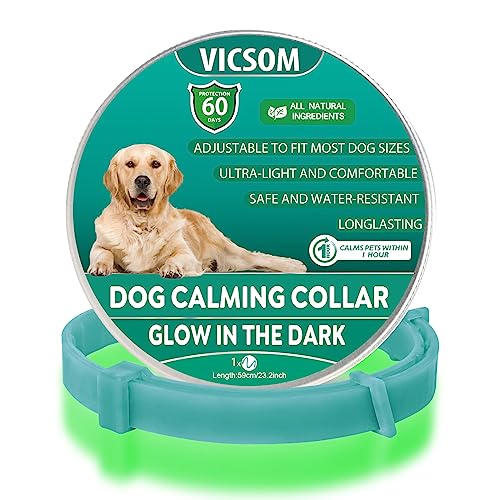 VICSOM Beruhigungshalsband für Hunde, Leuchtendes Hunde Halsband Beruhigungshalsbänder, Pheromon Wasserdichtes Leuchtendes Angst Relief Anti Stress Hundehalsband für alle Hund 1-Stück Hellblau von VICSOM