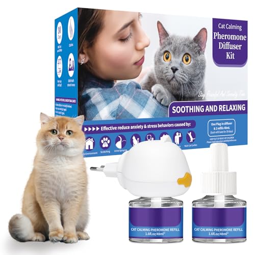 VICSOM 3 IN 1 Katzen Pheromone Diffuser, 60 Tage Pheromone Katzen Diffuser, Diffusor für Katzen für anhaltende Entspannung, Linderung von Angst und Stress(1 Diffuser + 2x48ml Nachfüller) von VICSOM