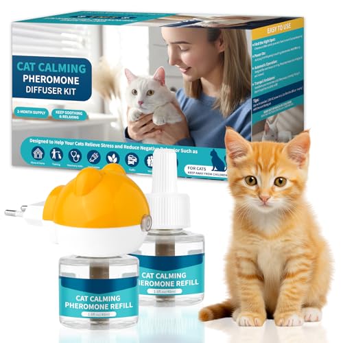 VICSOM 3-in-1 Pheromone Diffuser Katzen - 60 Tage Pheromone Katzen Steckdose für Katzen Anti Stress, Katzen Beruhigung, 48ml Katzen Pheromone Diffuser (1 Diffuser + 2 Nachfüller) von VICSOM