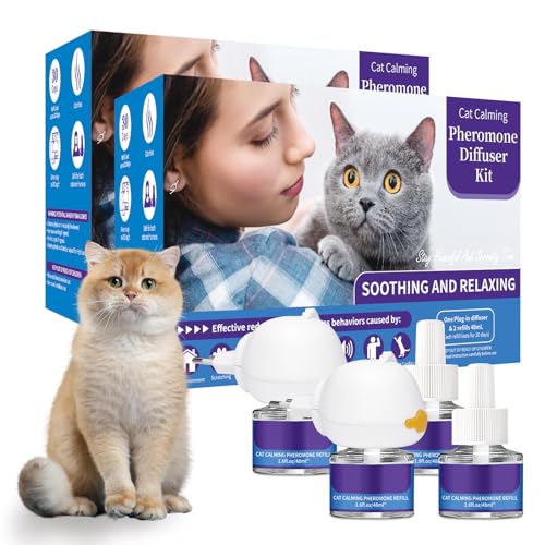 VICSOM 6 IN 1 Katzen Pheromone Diffuser, 120 Tage Pheromone Katzen Diffuser, Diffusor für Katzen für anhaltende Entspannung, Linderung von Angst und Stress(2 Diffuser + 4x48ml Nachfüller) von VICSOM