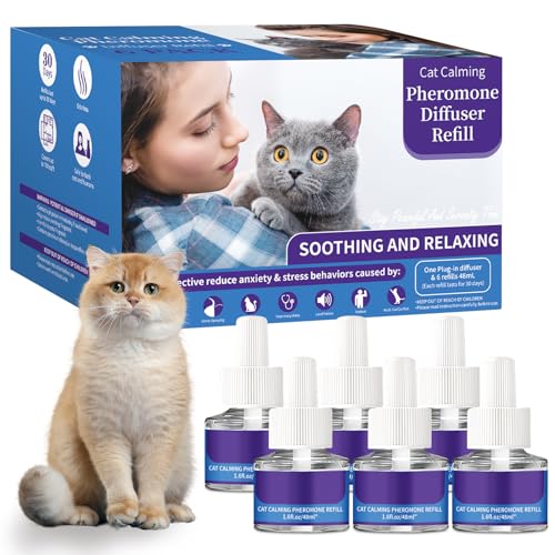 VICSOM 6 IN 1 Katzen Pheromone Diffuser Nachfüllset, 180 Tage Pheromone Katzen Diffuser, Diffusor für Katzen für anhaltende Entspannung, Linderung von Angst und Stress(6x48ml Nachfüller) von VICSOM