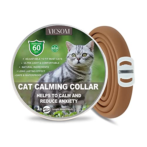 VICSOM Beruhigendes Halsband für Katzen, Beruhigendes Katzenhalsband, Wasserdicht Einstellbare Katzenhalsband zur Beruhigung, Pheromonen Beruhigende Halsbänder für Katzen Aller Größen Kaffee von VICSOM