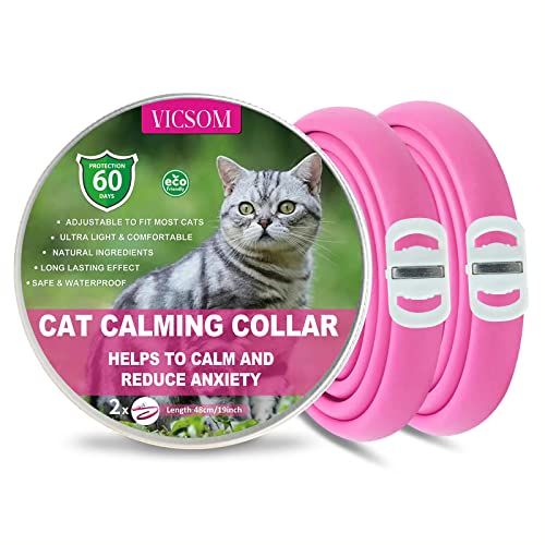 VICSOM Beruhigendes Halsband für Katzen, Beruhigendes Katzenhalsband, Wasserdicht Einstellbare Katzenhalsband zur Beruhigung, Pheromonen Beruhigende Halsbänder für Katzen Aller Größen Rosa 2 STK. von VICSOM