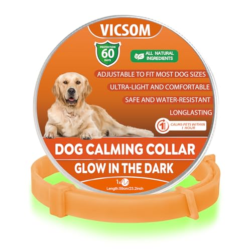 VICSOM Beruhigungshalsband für Hunde, Leuchtendes Hunde Halsband Beruhigungshalsbänder, Pheromon Wasserdichtes Leuchtendes Angst Relief Anti Stress Hundehalsband für alle Hund 1-Stück Orange von VICSOM