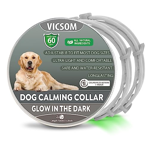 VICSOM Beruhigungshalsband für Hunde, Leuchtendes Hunde Halsband Beruhigungshalsbänder, Pheromon Wasserdichtes Leuchtendes Angst Relief Anti Stress Hundehalsband für alle Hund 2-Stück Grau von VICSOM