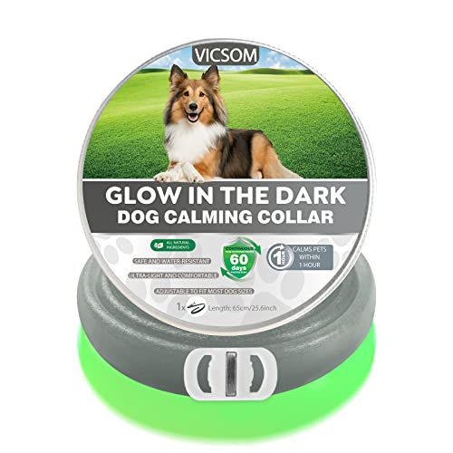 VICSOM Beruhigungshalsband für Hunde, Leuchtendes Hunde Halsband Beruhigungshalsbänder, Pheromon Wasserdichtes Leuchtendes Angst Relief Anti Stress Hundehalsband für alle Hund Grau 1er-Pack von VICSOM