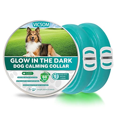 VICSOM Beruhigungshalsband für Hunde, Leuchtendes Hunde Halsband Beruhigungshalsbänder, Pheromon Wasserdichtes Leuchtendes Angst Relief Anti Stress Hundehalsband für alle Hund Hellblau 2er-Pack von VICSOM