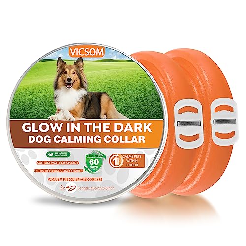 VICSOM Beruhigungshalsband für Hunde, Leuchtendes Hunde Halsband Beruhigungshalsbänder, Pheromon Wasserdichtes Leuchtendes Angst Relief Anti Stress Hundehalsband für alle Hund Orange 2er-Pack von VICSOM