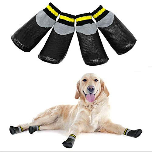 VICTORIE Hundeschuhe Pfotenschutz Regenschutz Hundestiefel Socken wasserdicht für Haustier mittlere und große Hunde 4 Stücke Schwarz(M: 6.8 X 5.6 cm) von VICTORIE