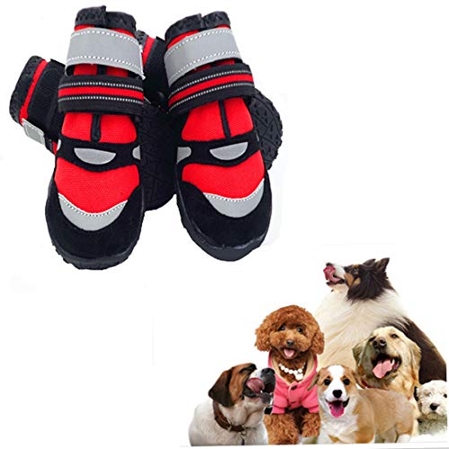 VICTORIE Hundeschuhe Pfotenschutz Regenschutz Hundestiefel Wasserdicht Für Haustier Kleine Mittlere Und Große Hunde 4 Stücke Rot M von VICTORIE