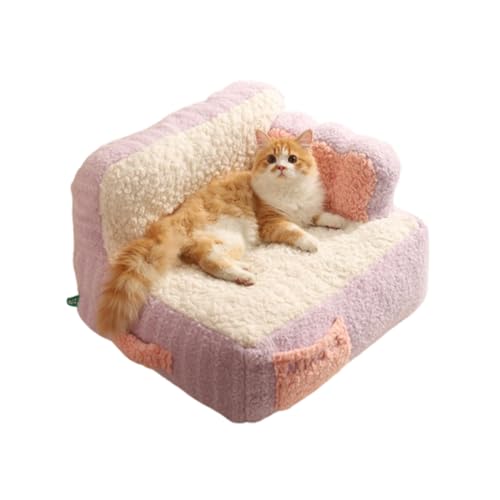 VIDECOR Katzenbetten für Hauskatzen und Kleine Hunde mit Waschbarem Bezug und Rutschfester Unterseite, Katzen-Couch-Schlafsofa für Haustiere Bis zu 40 Pfund, 53 X 45 X 37 cm,B von VIDECOR