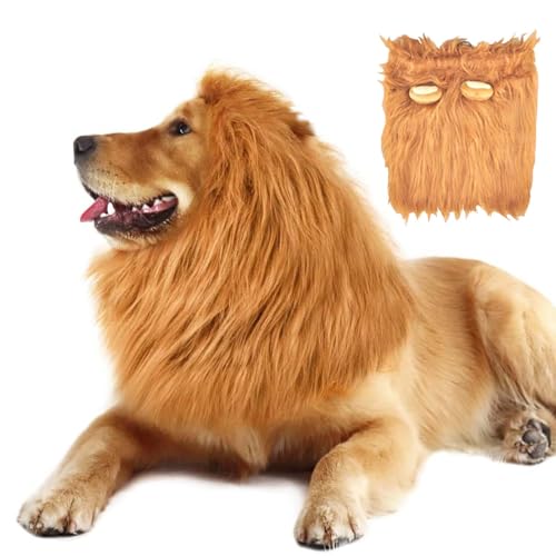 VIDSTW Lions Mane mit Realistische Ohren für Hundekostüm Halloween Löwenmähne Perücke Hundekostüm Einstellbar Löwenmähne Hund Halloween Kostüm Hund für Halloween Haustier Verkleiden (Hellbraun) von VIDSTW