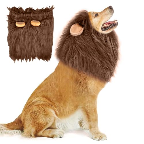 VIDSTW Lions Mane mit Realistische Ohren für Hundekostüm Halloween Löwenmähne Perücke Hundekostüm Einstellbar Löwenmähne Hund Halloween Kostüm Hund für Halloween Haustier Verkleiden (Kaffeefarbe) von VIDSTW