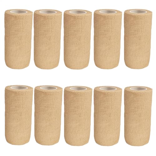 VIERSHU 10 Rollen Selbstklebender Elastische Verband Gipsbinden Bandage Haftbandage Selbsthaftende Wasserfest Binde Sport Tape für Knie Beine Hand Wrist und Sprunggelenk 10cm x 4.5m (Beige) von VIERSHU