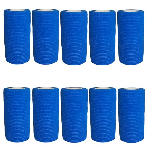 VIERSHU 10 Rollen Selbstklebender Elastische Verband Gipsbinden Bandage Haftbandage Selbsthaftende Wasserfest Binde Sport Tape für Knie Beine Hand Wrist und Sprunggelenk 10cm x 4.5m (Blau) von VIERSHU