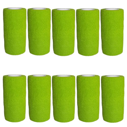 VIERSHU 10 Rollen Selbstklebender Elastische Verband Gipsbinden Bandage Haftbandage Selbsthaftende Wasserfest Binde Sport Tape für Knie Beine Hand Wrist und Sprunggelenk 10cm x 4.5m (Grün) von VIERSHU