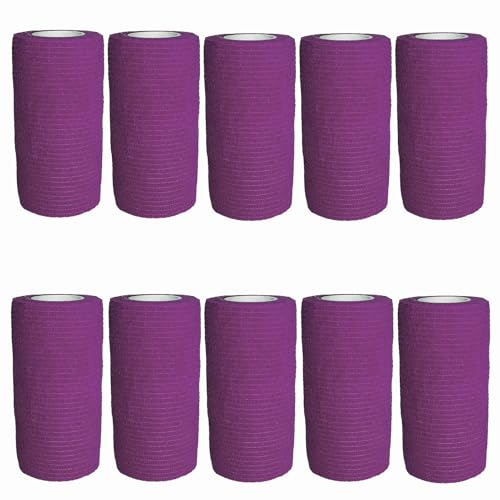 VIERSHU 10 Rollen Selbstklebender Elastische Verband Gipsbinden Bandage Haftbandage Selbsthaftende Wasserfest Binde Sport Tape für Knie Beine Hand Wrist und Sprunggelenk 10cm x 4.5m (Lila) von VIERSHU