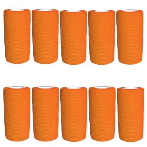 VIERSHU 10 Rollen Selbstklebender Elastische Verband Gipsbinden Bandage Haftbandage Selbsthaftende Wasserfest Binde Sport Tape für Knie Beine Hand Wrist und Sprunggelenk 10cm x 4.5m (Orange) von VIERSHU