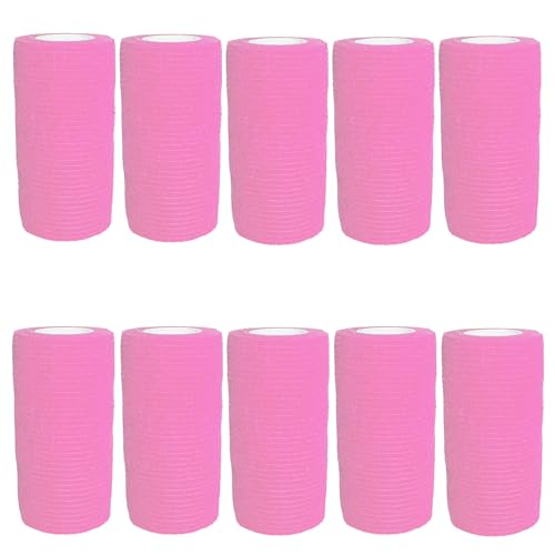 VIERSHU 10 Rollen Selbstklebender Elastische Verband Gipsbinden Bandage Haftbandage Selbsthaftende Wasserfest Binde Sport Tape für Knie Beine Hand Wrist und Sprunggelenk 10cm x 4.5m (Rosa) von VIERSHU