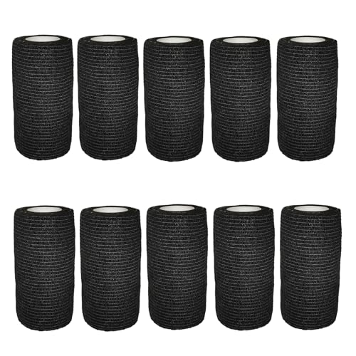 VIERSHU 10 Rollen Selbstklebender Elastische Verband Gipsbinden Bandage Haftbandage Selbsthaftende Wasserfest Binde Sport Tape für Knie Beine Hand Wrist und Sprunggelenk 10cm x 4.5m (Schwarz) von VIERSHU