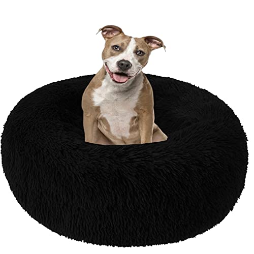 Bequemes Haustierbett für Katzen oder Hunde, mehrere Größen, Anti-Angst, verbessertes Schlafen, beruhigendes Donut-Hundebett, kleines Welpenbett, rundes Katzensofa, 100 cm, Schwarz von VIKAUL