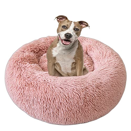 Bequemes Haustierbett für Katzen oder Hunde, mehrere Größen, Anti-Angst, verbessertes Schlafen, beruhigendes Donut-Hundebett, kleines Welpenbett, rundes Katzensofa, 140 cm, Rosa von VIKAUL