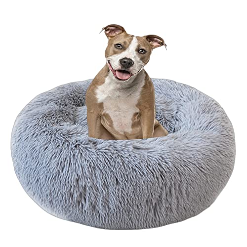 Bequemes Haustierbett für Katzen oder Hunde, mehrere Größen, Anti-Angst, verbessertes Schlafen, beruhigendes Donut-Hundebett, kleines Welpenbett, rundes Katzensofa, 160 cm, Hellgrau von VIKAUL