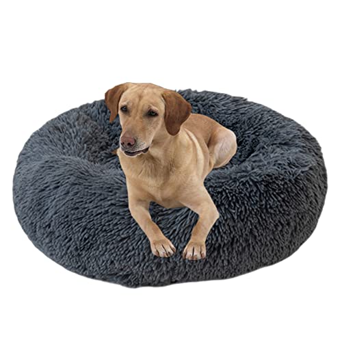 Rutschfestes Hunde- oder Katzenbett, mehrere Größen, beruhigendes Haustierbett für den Innenbereich, Katzenhütte, Haustiersofa, rundes Kissen, Kuschel-Sofa, maschinenwaschbar, 50 cm, Dunkelgrau von VIKAUL