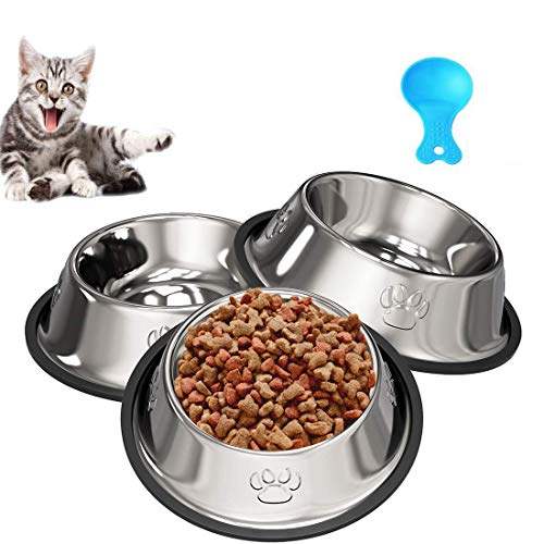 Katzennapf, Futternapf Katze - 3 Stück Katzennapf Edelstahl rutschfest Katzen Napf Set, Fressnapf Katze Futterschüssel Katze - Katze Wasser Fütterung Schüssel für Katze Kleine Hunde Tiere (3PCS) von VIKEDI PETS