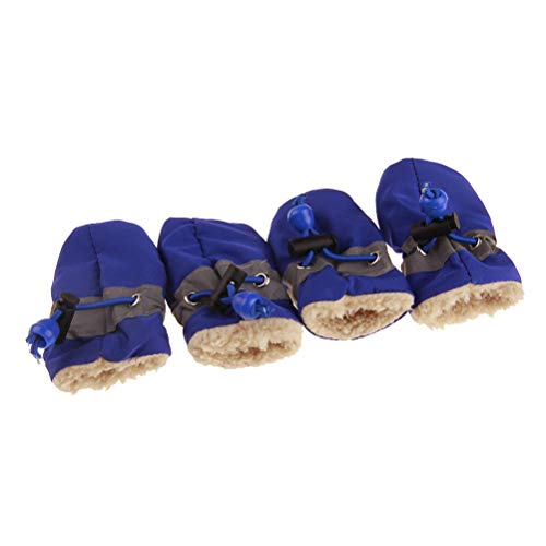 VILLCASE 4 x rutschfeste Haustier-Schuhe/Regenstiefel, Hundefußabdeckung, Dicker Plüsch, Pfotenschutz, weiche Sohle, Haustierschuhe (blau, Größe 2) – Hundekostüm von VILLCASE