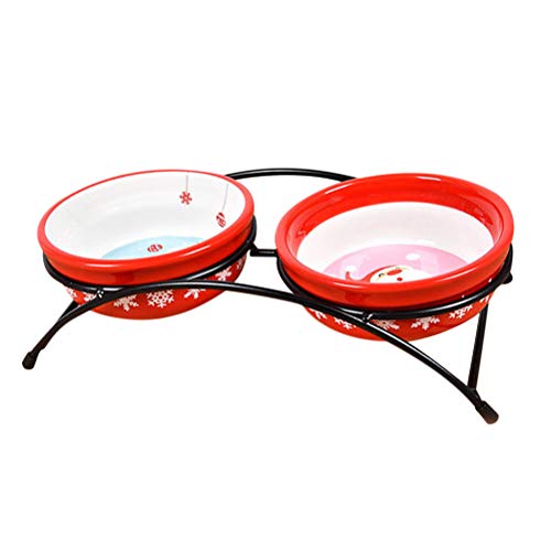 VILLCASE Dual Use Cat Bowls Keramikschale Rutschfester Futterbehälter Haustierwasserfutterschalen mit Schüsselhalter Rot von VILLCASE