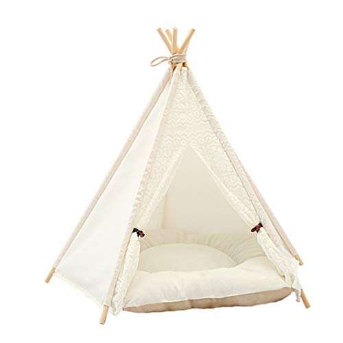 VILLCASE Haustiere Tipi Hunde Zelt Tragbare Haustier Zelt Haus Abnehmbare Und Waschbare Katzen Zelte Hund/Katze Bett Spielhaus mit Kissen 40X40x50cm von VILLCASE