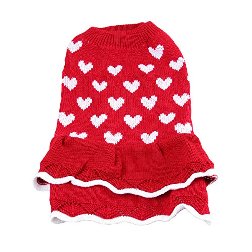 VILLCASE Hundeherz Weihnachtsrock Entzückende Neujahrskleidung Hundepullover Kleid Haustierzubehör (Größe 2XL) von VILLCASE