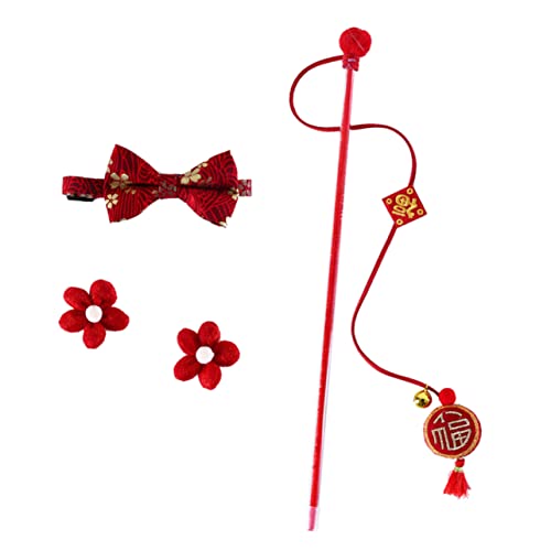 VILLFUL 1 Satz Katze Fliege Katze Teaser Chinoiserie- dekoratives Haustierhalsband katzenspielzeug Spielzeuge dekorative Katzenbeinkreise Festivaldekorationen Baumwolle Polyester rot von VILLFUL