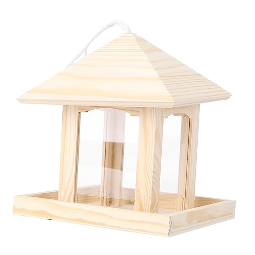 VILLFUL 1pc Hängender Vogelhäuschen Holz Vogelfutterbehälter Garten Vogelhäuschen (holzfarbe) von VILLFUL