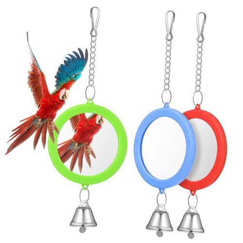 VILLFUL 3 STK Doppelseitiger Spielzeugspiegel Vogel Spiegel interaktives Vogelspielzeug Vogelkäfig interaktives Spielzeug Vogel Fütterer kleine Vogelspielzeuge Spielzeug für Sittiche Glas von VILLFUL