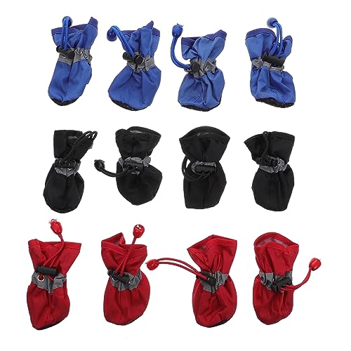 VILLFUL Verdickte Regenschuhe für Haustiere 3 Sets schneefeste Hundestiefel wasserdichtes Nylon bequemes Baumwollfutter leicht zu tragendes Seildesign von VILLFUL