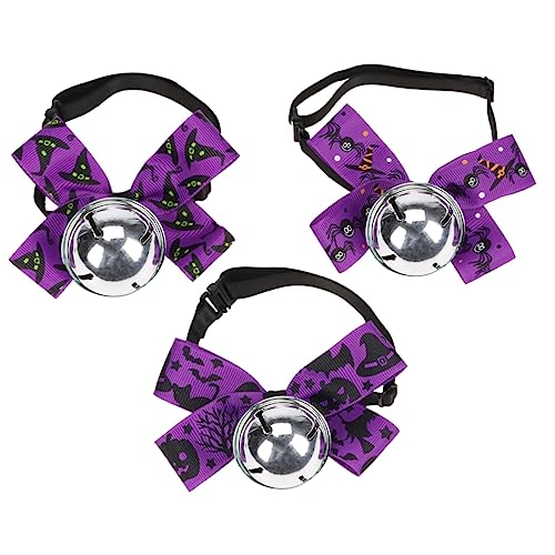 VILLFUL 3st Halloween-haustierglockenhalsband Halloween-haustierkrawatte Halloween-hundekostüm Welpen-Bandana Halsband Für Hunde Halloween Hundehalsband Bowties Hundekette Stoff Violett von VILLFUL