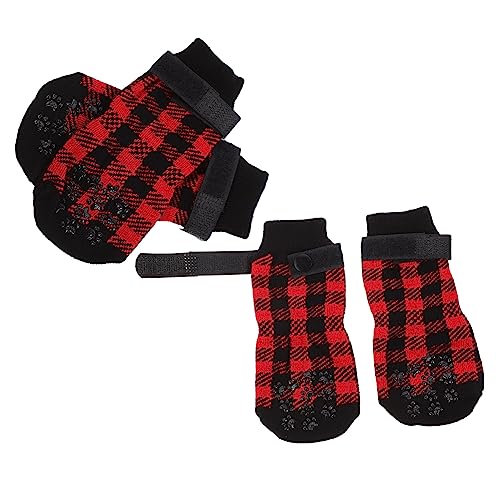 VILLFUL 4 Stück Haustier socken Weihnachtshundegriffsocken rustikale Haustiersocken Hunde pfotenabdruck Schuhe für hundepfoten warme Haustiersocken rutschfeste Hundesocken Reine Baumwolle von VILLFUL