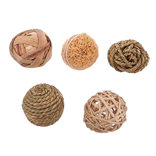 VILLFUL Kaninchenzahn-Grasball-Spielzeug für Kleintiere 5er-Pack Rattan-gewebtes Stroh-Kauspielzeug-Set von VILLFUL