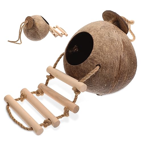 VILLFUL Wellensittich Papagei Versteck Nest Spielzeug Holz Leiter Coconut Shell Pet Hideout Tiere Spielzeug von VILLFUL