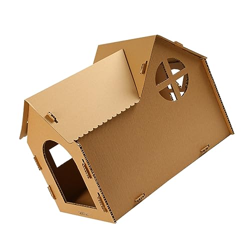 VILLFUL Katzenhaus Katze Eigentumswohnung Würfel Spielzeug Katzenkratzbrett Haustier Katze Zubehör katzenhöhle katzenmöbel Katzenkratzkarton halbgeschlossener Karton Wellpapier Light Brown von VILLFUL