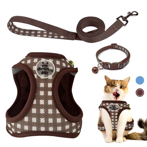 VINEST Katzengeschirr und Leine, Set für 2,5–5,5 kg, weiches Netz-Hundegeschirr und Leine, Set mit Halsband, 150 cm, Welpenleine, ausbruchsicher, Kätzchen-Westengeschirr mit reflektierenden Streifen von VINEST