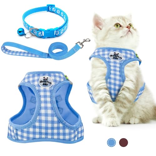 VINEST Katzengeschirr und Leine, Set für 2,5–5,5 kg, weiches Netz-Hundegeschirr und Leine, Set mit Halsband, 150 cm, Welpenleine, ausbruchsicher, Kätzchen-Westengeschirr mit reflektierenden Streifen von VINEST