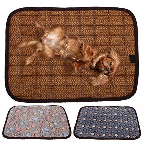 Doppelseitige Haustiermatte, Hundeschlafbett Sommerhundematte, weich atmungsaktiv für Hundekatze(Coffee Footprints, XL, Blue) von VINGVO