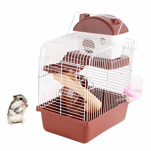 Hamsterkäfig, Hamsterkäfig, 2 Etagen, tragbar, großer Platz für Hamster für kleine Tiere (Braun) von VINGVO