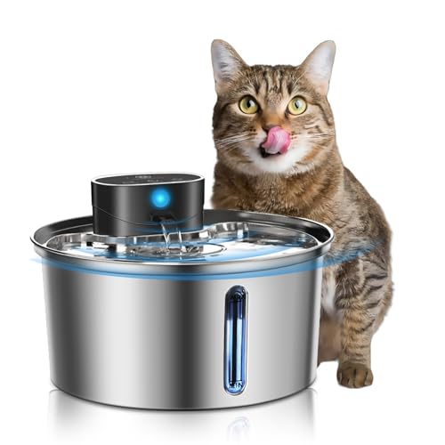 Katzenbrunnen Kabellos, 3.2L Trinkbrunnen Für Katze, 5000mah Batteriebetrieben Trinkbrunnen Für Katze Kabellos Mit Sensor, LED Und 2 Filter (3.2L, 23×23×12cm) von VINGVO