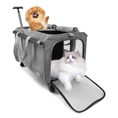 Katzentransportbox Mit Rollen, Faltbarer Groß Katzentransporttasche, Abnehmbaren Katzenbox Transportbox Mit Fächern, Katzen Transportboxen Für 2 Katzen, Vorhangstil Belüftetes von VINGVO