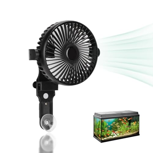 VINGVO Aquarium-Kühler, Aquarium-Ventilator, leise, verstellbare Windrichtung, Fisch-Aquarium-Kühlventilator mit Stromquelle und Saugnapf für verschiedene, sorgt für eine kühle Umgebung (13 cm Lüfter von VINGVO