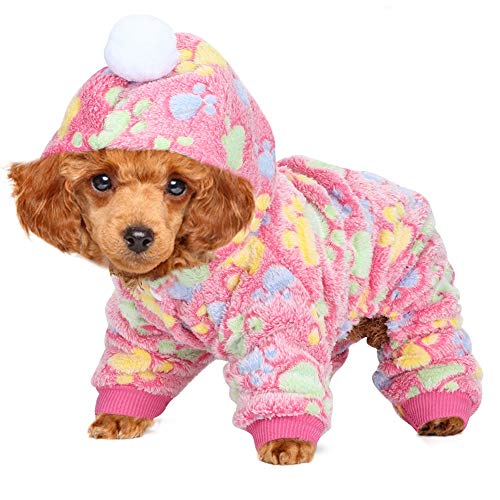 Voluxe Haustierkleidung, Haustier Pyjamas, warme Pyjamas Kleidung Hundeoverall für Hunde Katzen(Rose Red Dog Footprints, L) von VINGVO